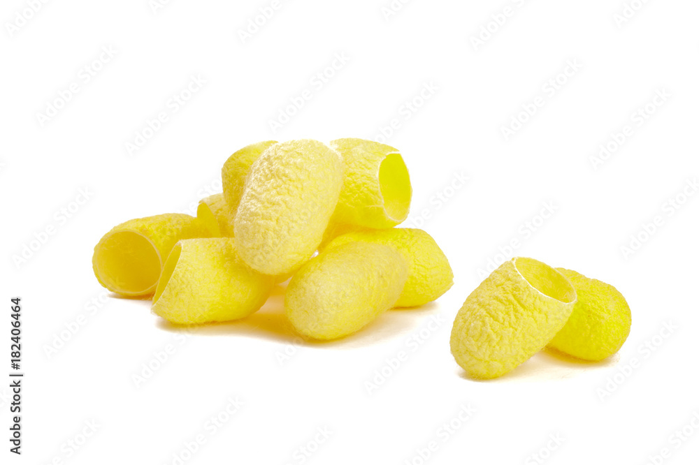 Natural silk cocoon or silkworm for skin care isolate on white background