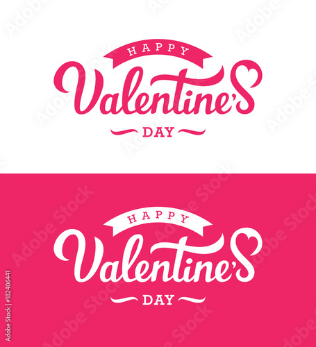 Valentines Day lettering in white and pink colors.