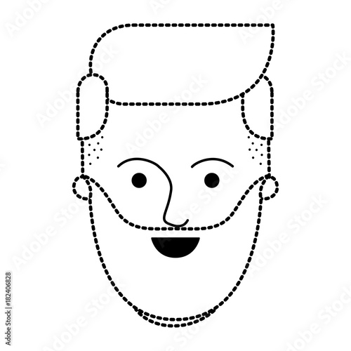 male face with beard and side parted hairstyle in black dotted silhouette vector illustration