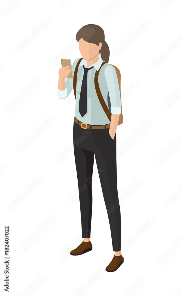 High School Pupil in Black Trousers Shirt and Tie High School Pupil in Black Trousers Shirt and Tie