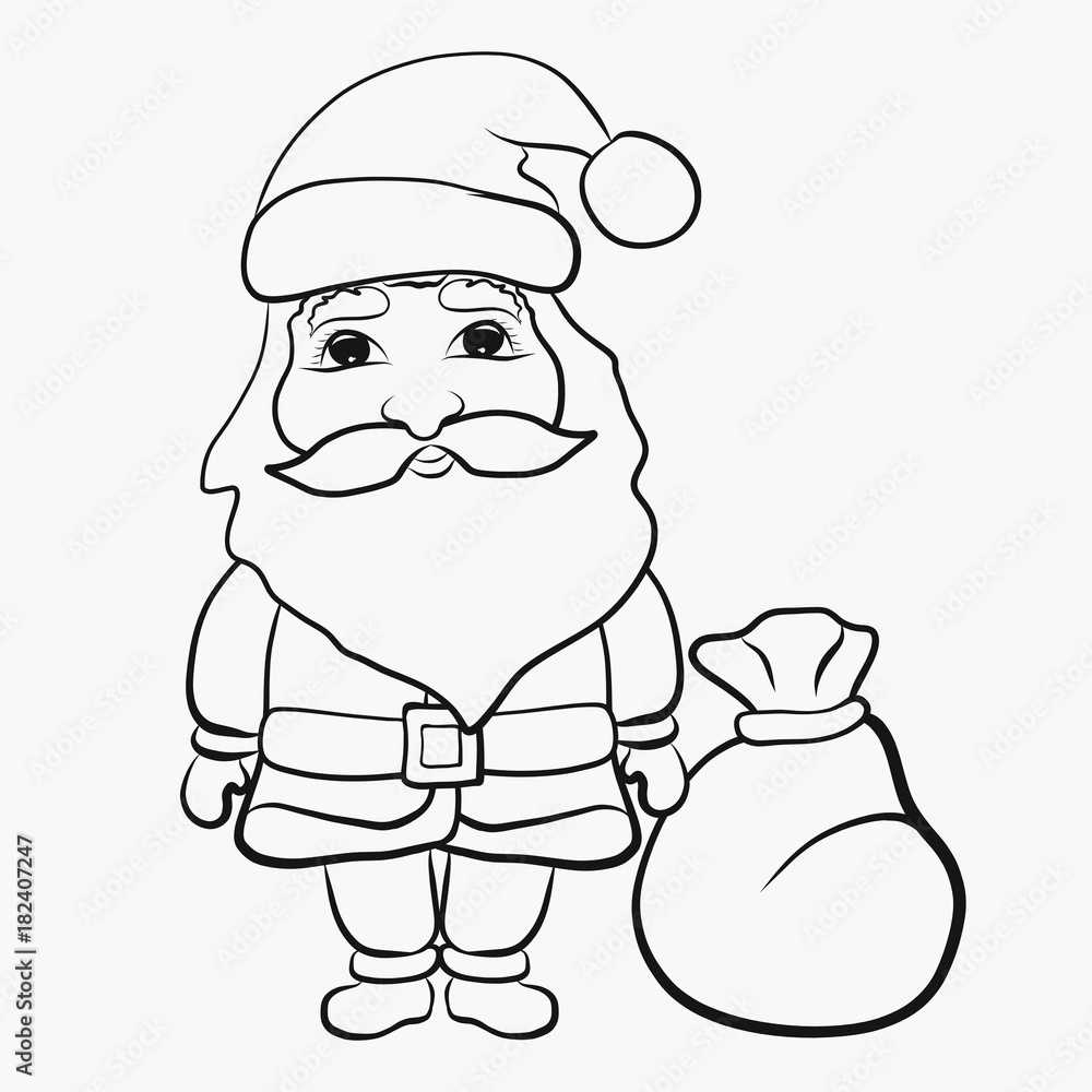 Coloring, Santa Claus with a bag of gifts