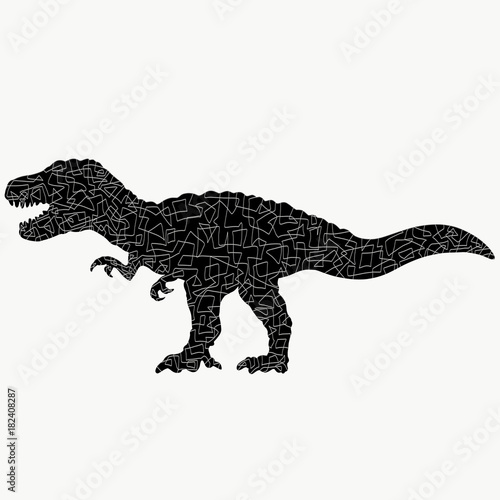 Silhouette of an enraged dinosaur with a pattern