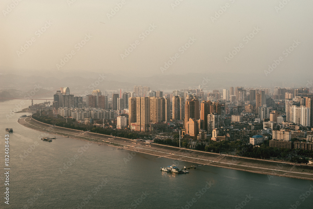 Yichang City in Misty Sunset
