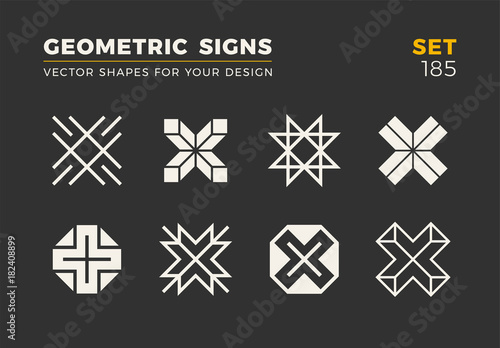 Set of eight minimalistic trendy shapes. Stylish vector logo emblems for Your design. Simple universal geometric signs collection.