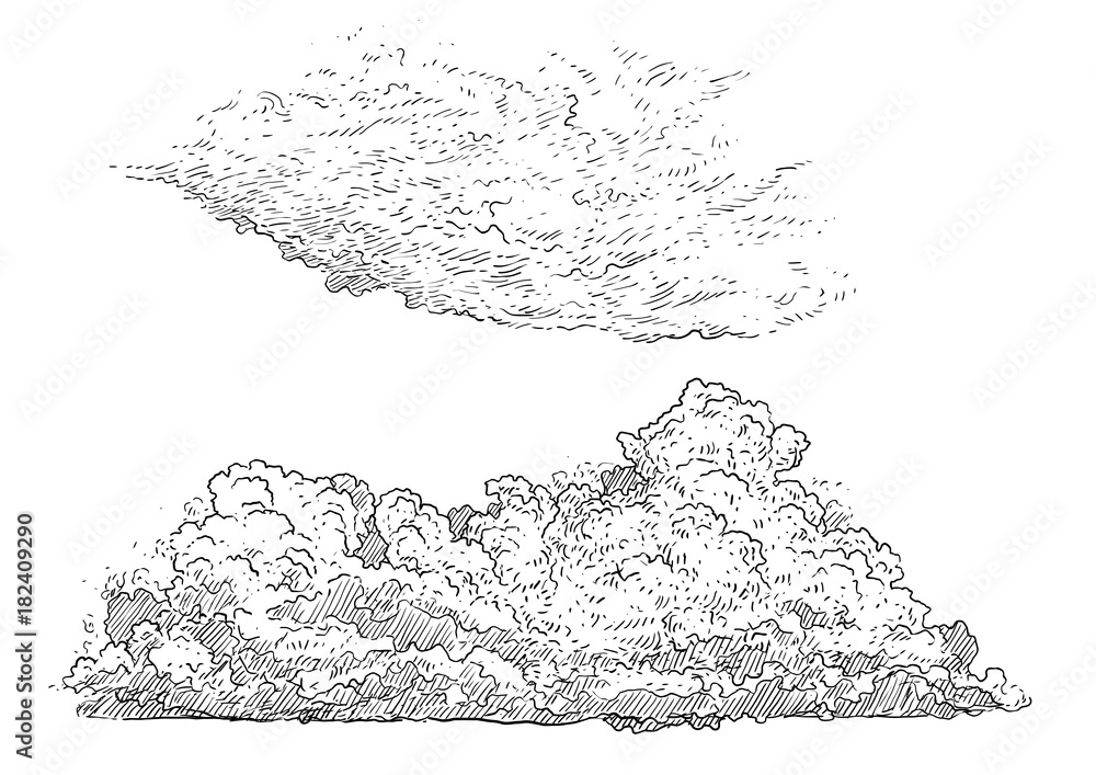 Cloud illustration, drawing, engraving, ink, line art, vector Stock