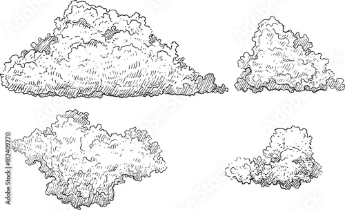Cloud illustration, drawing, engraving, ink, line art, vector