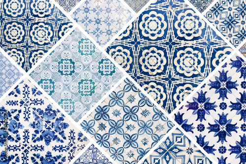 Beautiful collage of different traditional portuguese tiles called azulejos