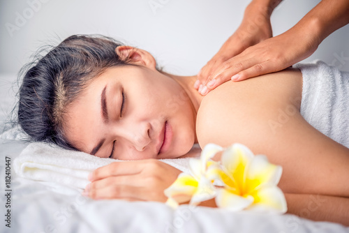 Massage. Beautiful girl in spa