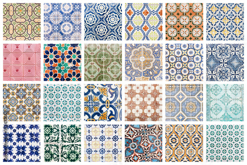 Beautiful collage of different traditional portuguese tiles called azulejos