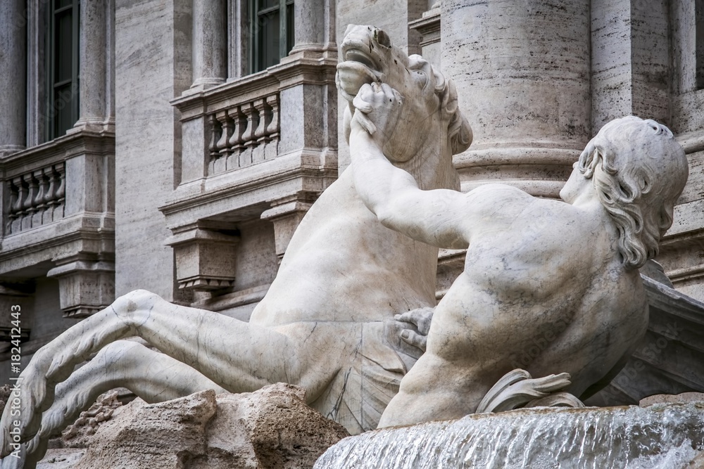 horse agitated, the Trevi Fountain. horse agitated, the Trevi Fountain.