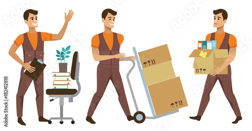 Different Delivery Service Workers And Clients, Smiling Couriers Delivering Packages And Movers Bringing Set Of Illustrations