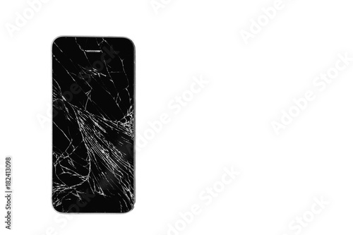 Broken Screen Glass of Mobile Smartphone on White Background