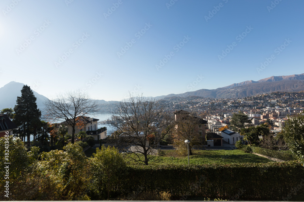 Panorama from terrace over Lugano Panorama from terrace over Lugano