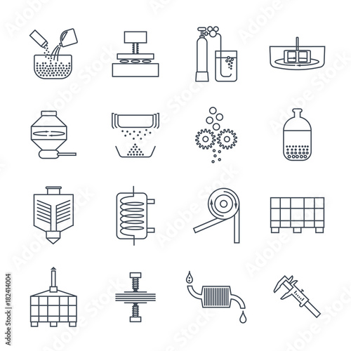 set of thin line icons industrial production, factory, equipment