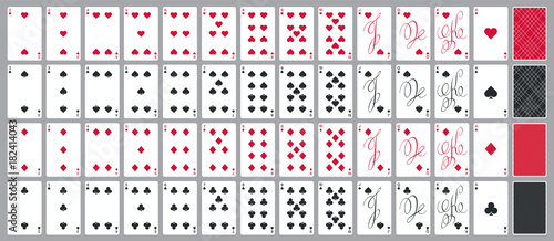Simple poker cards full set in modern calligraphic design, four suits