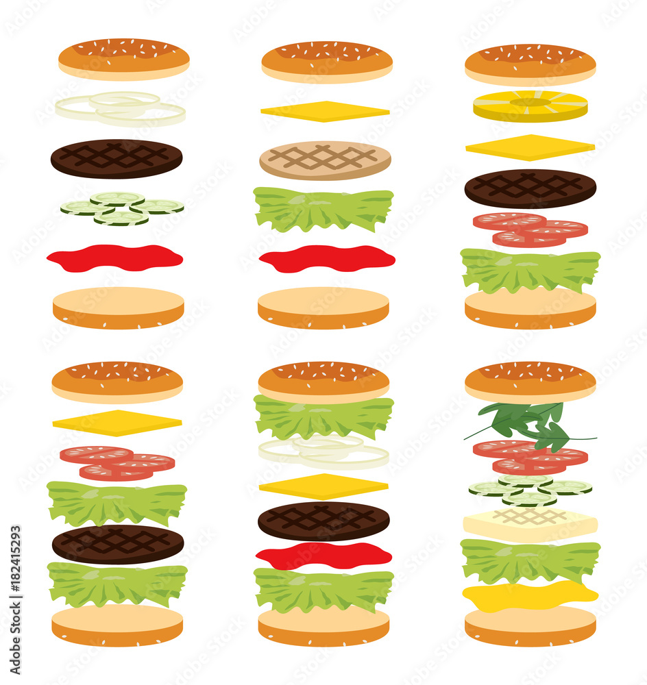 Ingredients for Burgers, Hamburgers, Sandwiches. Ingredients for Burgers, Hamburgers, Sandwiches.