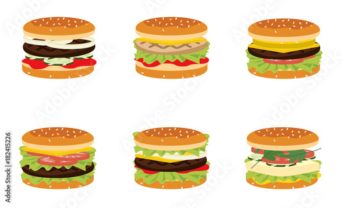 six hamburgers set.