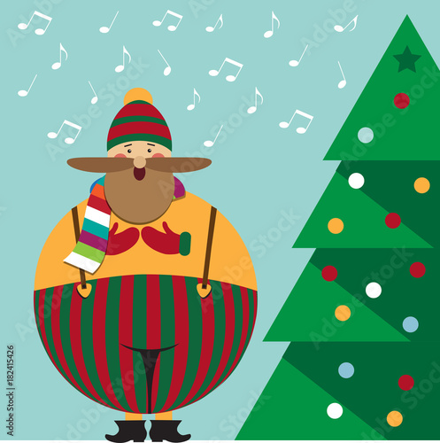 Cute Christmas card with funny fat Christmas carol