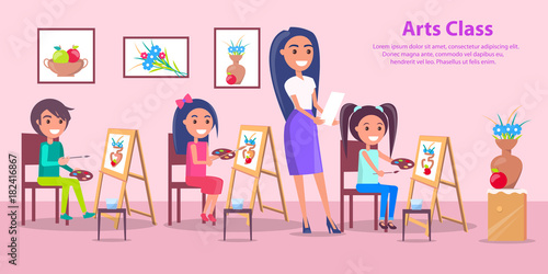 Arts Class at Elementary School Vector Poster