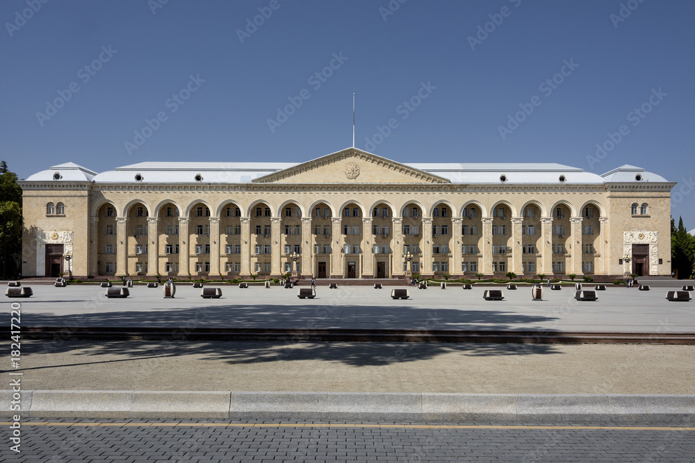 Azerbaijan, Ganja: Front view of Executive Power of Ganja City building in the center. The town is Azerbaijan's second largest city. September 18, 2017