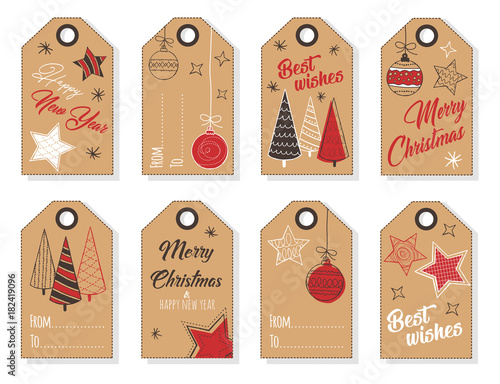 Christmas and New Year gift tags vector set