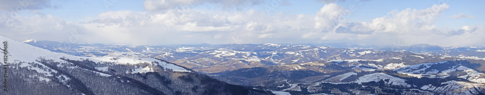 Carpathian mountain landscape. Panorama of Snow Mountain.