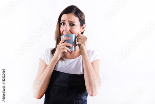Disappointed barista woman