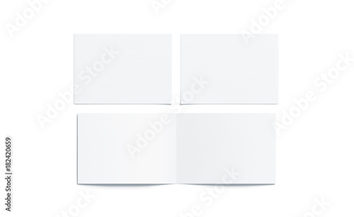 Bilde på lerret Blank white two folded wide booklet mock up, opened and closed, front and back side, top view, 3d rendering