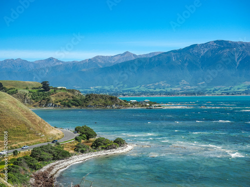 Aerial view of Kaikoura coastline, New Zealand.