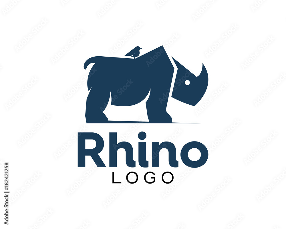 Obraz premium Awesome Rhino Simple Modern With A Little Bird Dark Blue Logo