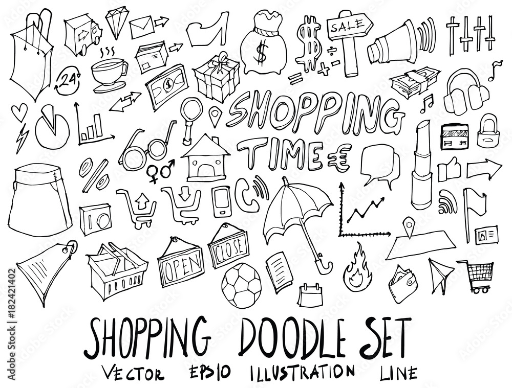 Set of Shopping illustration Hand drawn doodle Sketch line vector eps10 Set of Shopping illustration Hand drawn doodle Sketch line vector eps10