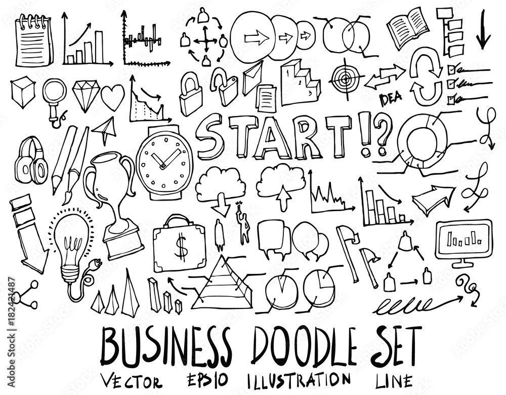 Set of Business illustration Hand drawn doodle Sketch line vector eps10 Set of Business illustration Hand drawn doodle Sketch line vector eps10