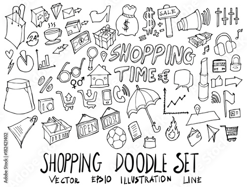 Set of Shopping illustration Hand drawn doodle Sketch line vector eps10