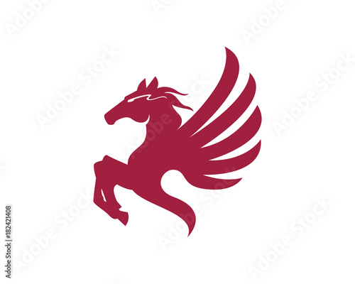Red Angry Pegasus Mythology Flying Wings Simple Modern Animal Logo