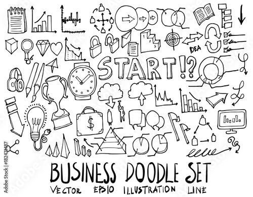 Set of Business illustration Hand drawn doodle Sketch line vector eps10