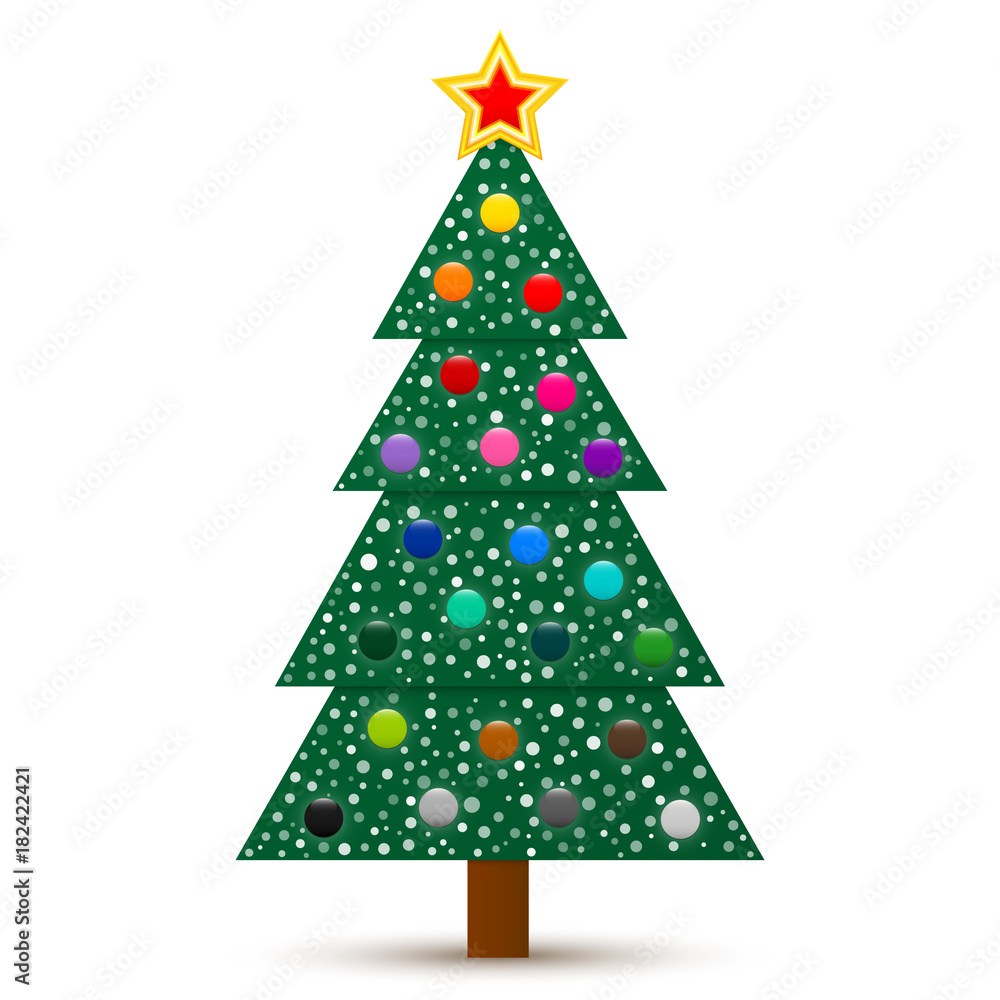 Vector abstract decorated Christmas tree with star, balls and snow isolated on white background Vector abstract decorated Christmas tree with star, balls and snow isolated on white background