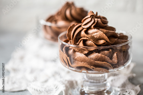 chocolate mousse cream in a glass sundae dessert
