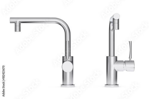 Modern Stainless Steel Kitchen Water Tap, Faucet. 3d Rendering