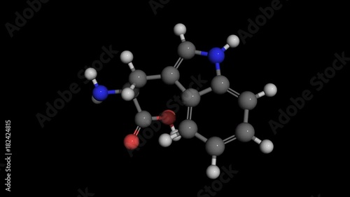 L-tryptophan ball and stick molecule model rotating. Tryptophan is an essential amino acid