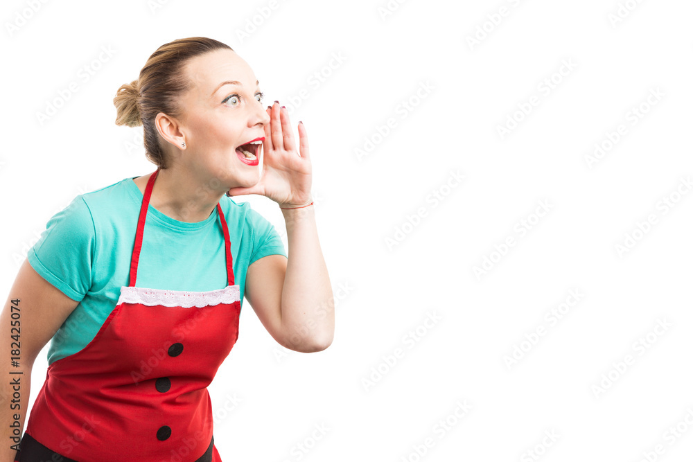 Furious housekeeper or maid shouting and yelling Furious housekeeper or maid shouting and yelling