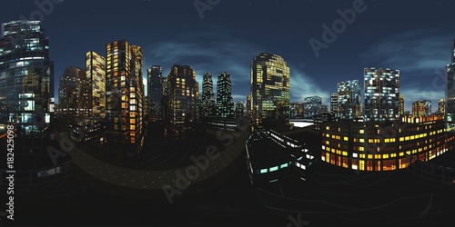 HDRI, Equirectangular projection, Spherical panorama., Night city,, Cityscape, Environment map
