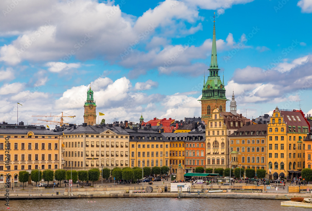 Naklejka premium Gothic buildings in Kornhamnstorg square in Stockholm old town Gamla Stan in Sweden