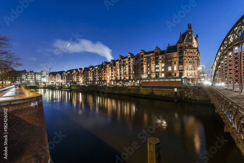 View to Speicherstadt in the evening, Hamburg, Germany photo