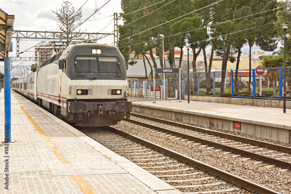 Fototapeta premium The train arrives at the station platform