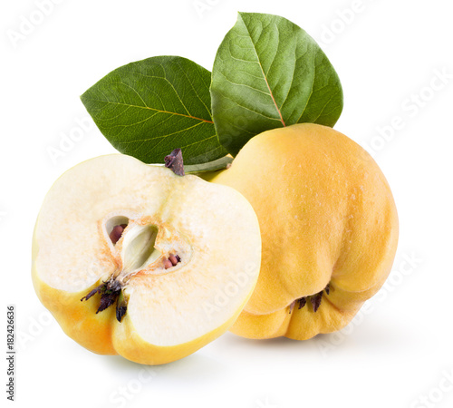 quince with half of quince isolated on a white background