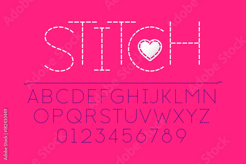 Stitched font, alphabet vector illustration