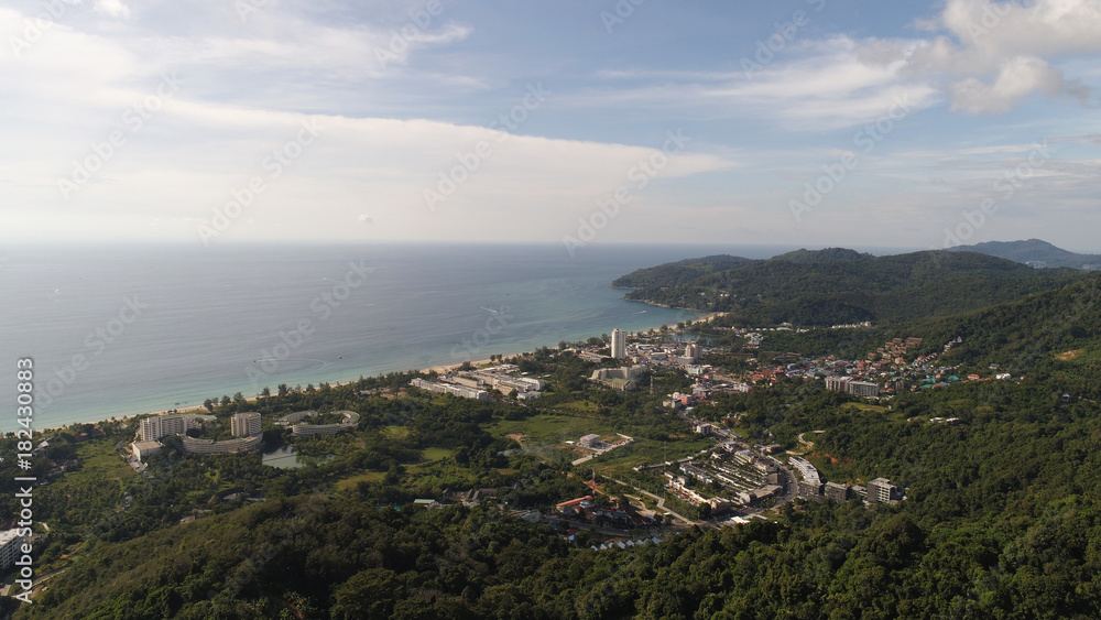 Ascending aerial drone shot over Phuket Hills and beaches, Thailand Ascending aerial drone shot over Phuket Hills and beaches, Thailand