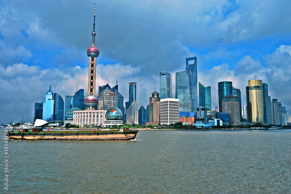 Naklejka premium Shanghai quartier Pudong & Perle d'Orient HDR
