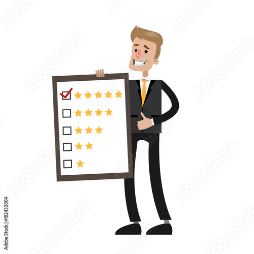 Businessman with rate board.