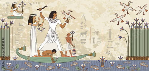Murals with ancient egypt scene.Ancient egypt banner. photo